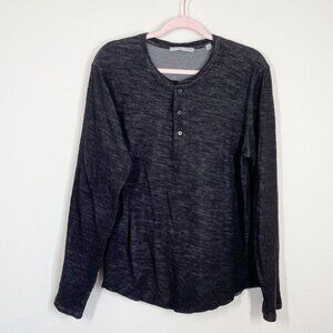 Double Knit Wool Cotton Henley Shirt Mens Size M Black Gray Long Sleeve